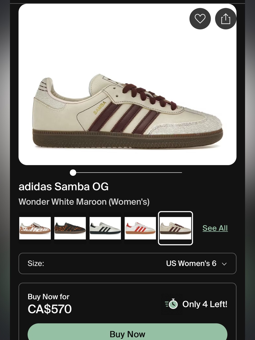 adidas Samba OG Leather Sneaker - Wonder White & Maroon